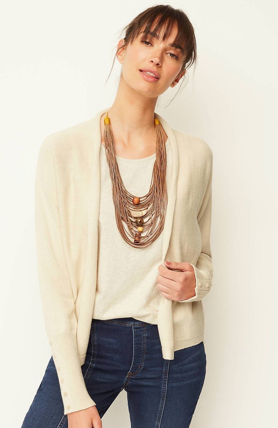 Pure Jill Ribbed Button-Cuffed Cardi