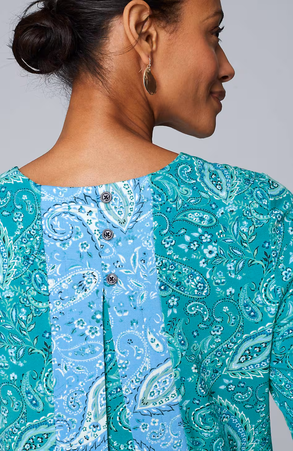 Wearever Mixed-Print Button-Back Top