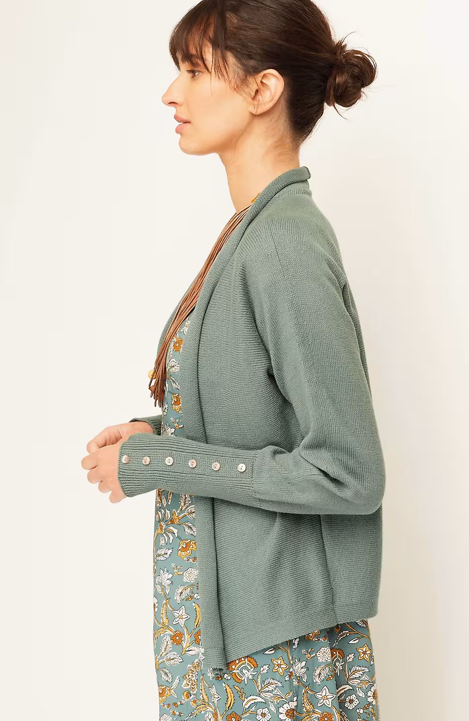 Pure Jill Ribbed Button-Cuffed Cardi