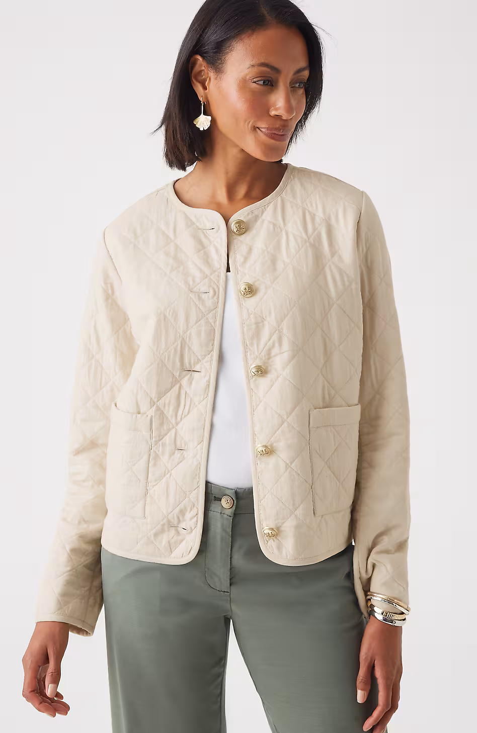 Diamond-Quilted Curved-Hem Jacket