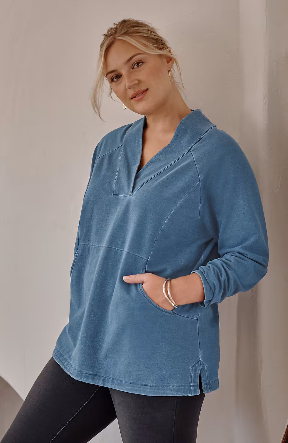 Pure Jill Indigo Front-Pocket Top