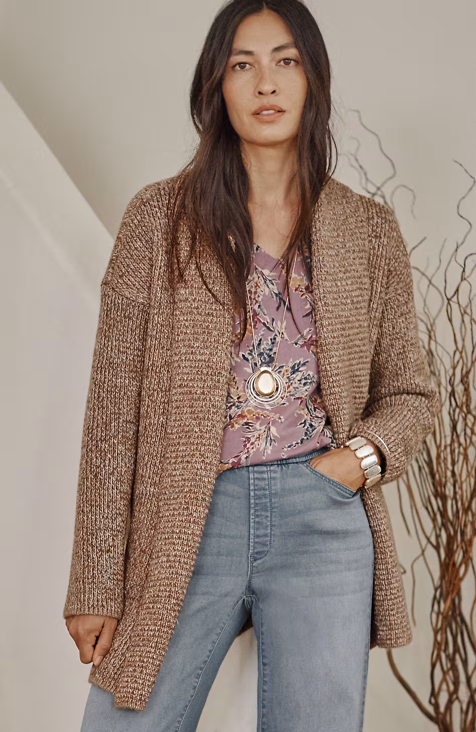 Pure Jill Ribbed-Texture Shawl-Collar Cardi