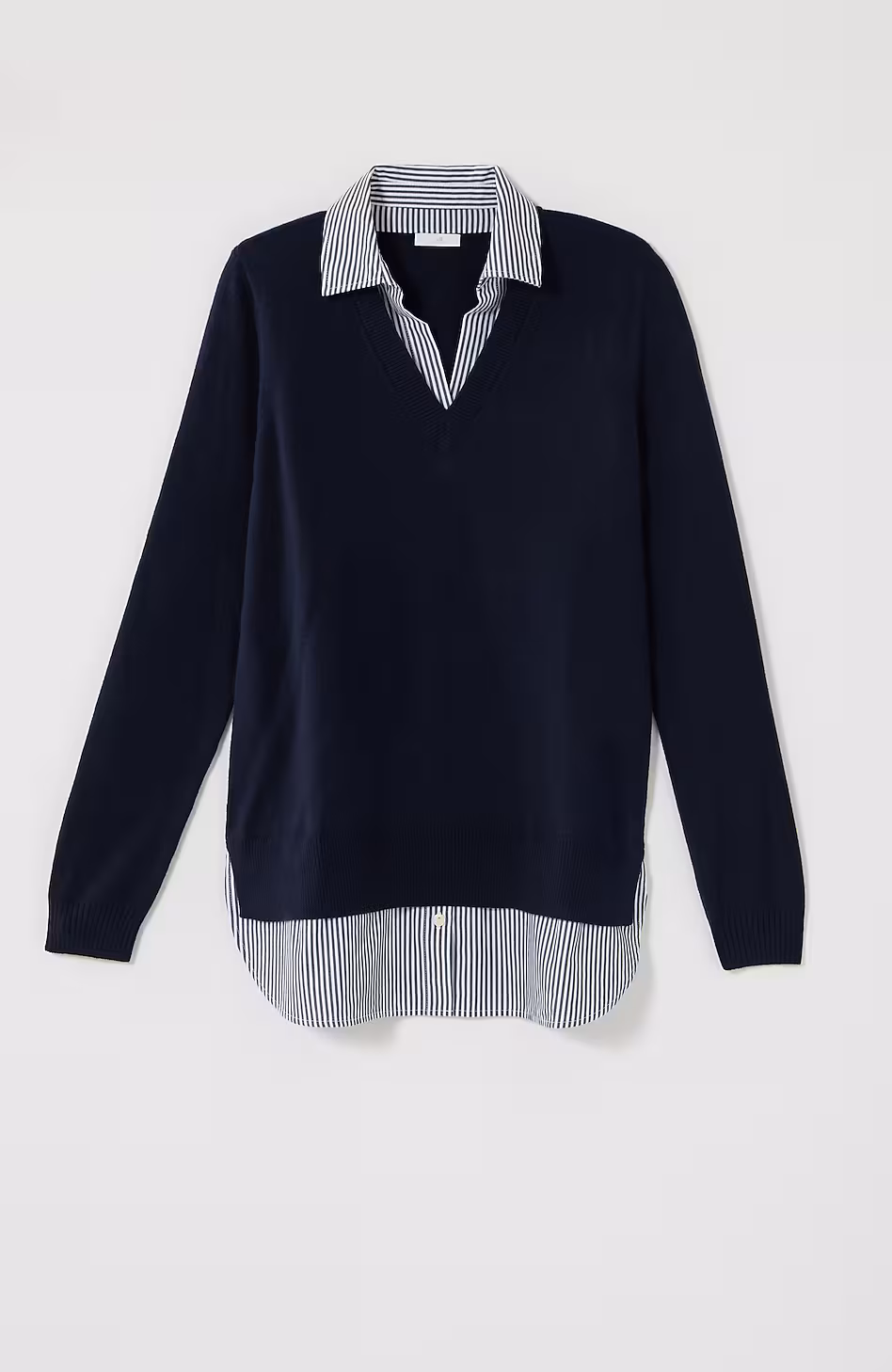 Mixed-Media Shirt-Collar Sweater