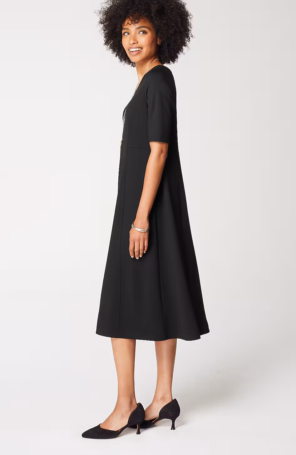 Ponte Double-V-Neck Seamed Dress